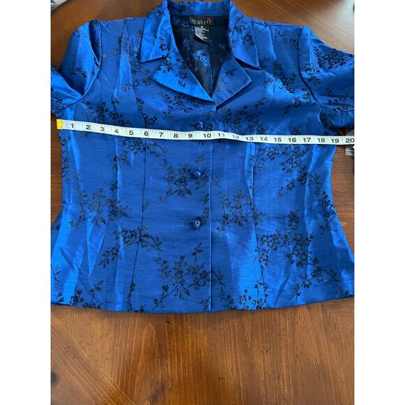 Scarlett Blue and Black Floral Print Jacket Top & Skirt Vintage 2 Piece Size 10 - Picture 7 of 10